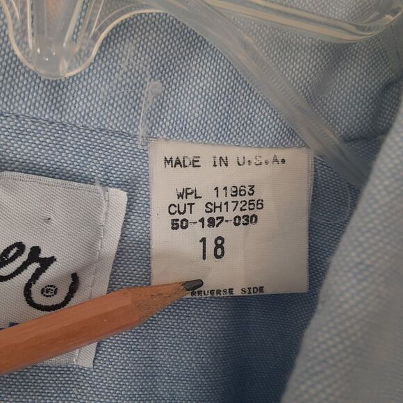 Vtg Roper Mens 18 Pearl Snap Blue Long Sleeve Shirt Made USA Western Cowboy - Picture 5 of 9